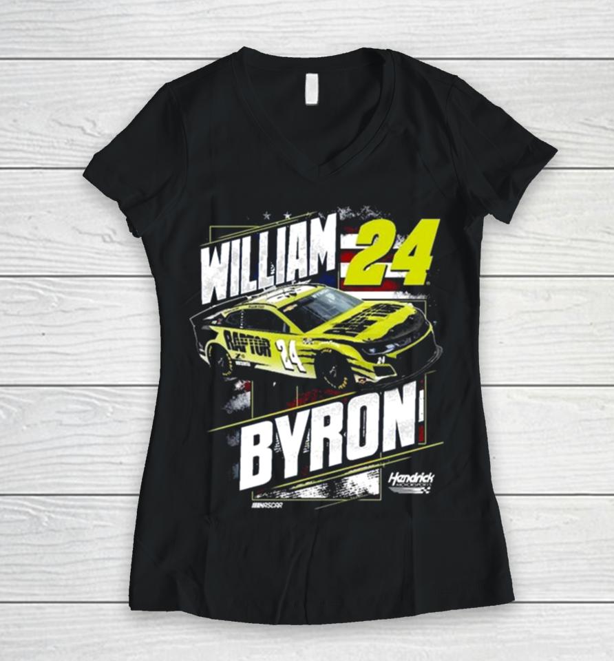 William Byron Hendrick Motorsports Team Collection Navy Raptor Patriotic 2024 Women V-Neck T-Shirt