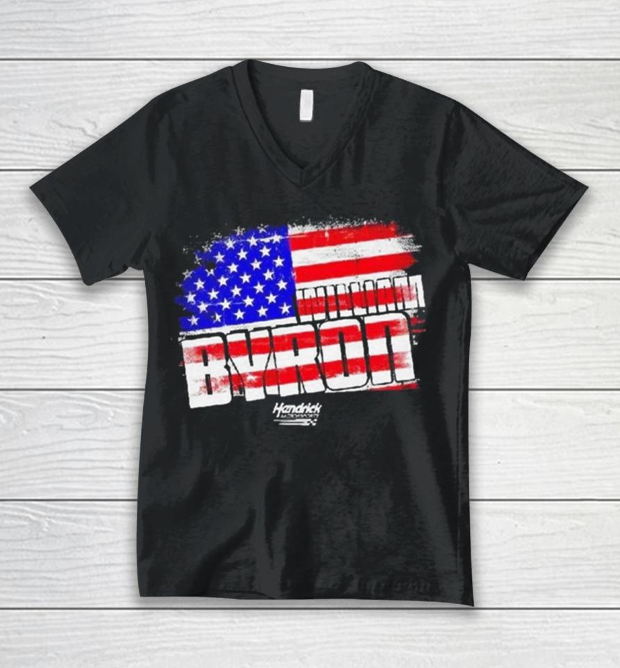 William Byron Nascar Cup Series Usa Flag Unisex V-Neck T-Shirt