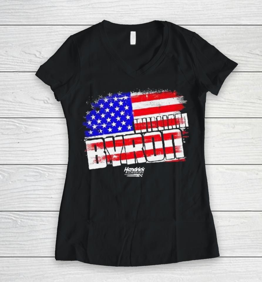 William Byron Nascar Cup Series Usa Flag Women V-Neck T-Shirt