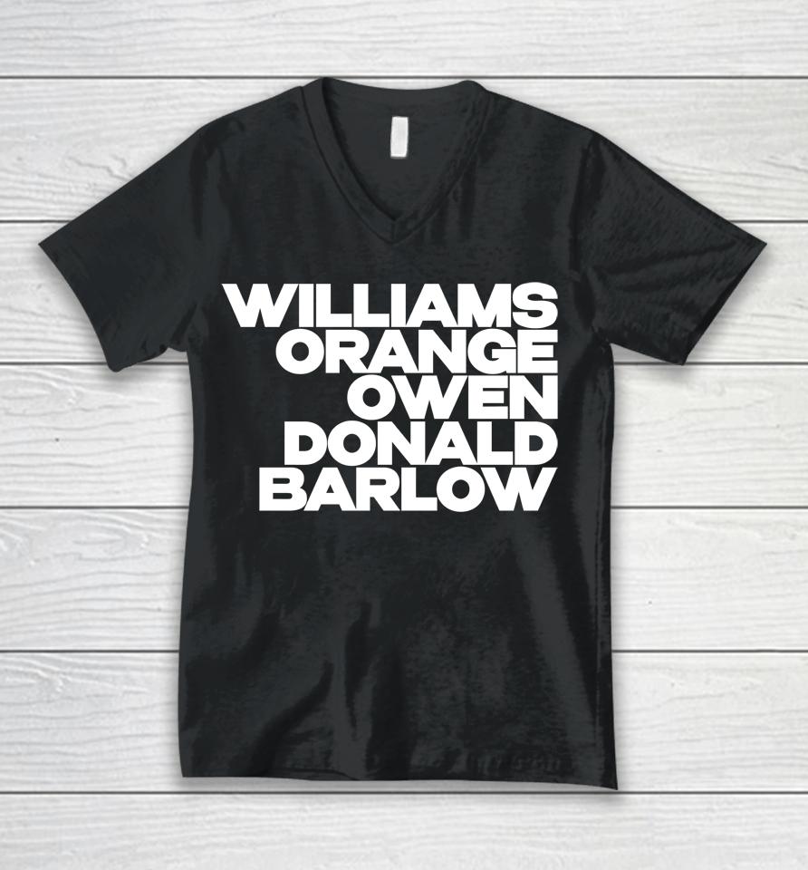 Williams Orange Owen Donald Barlow Unisex V-Neck T-Shirt