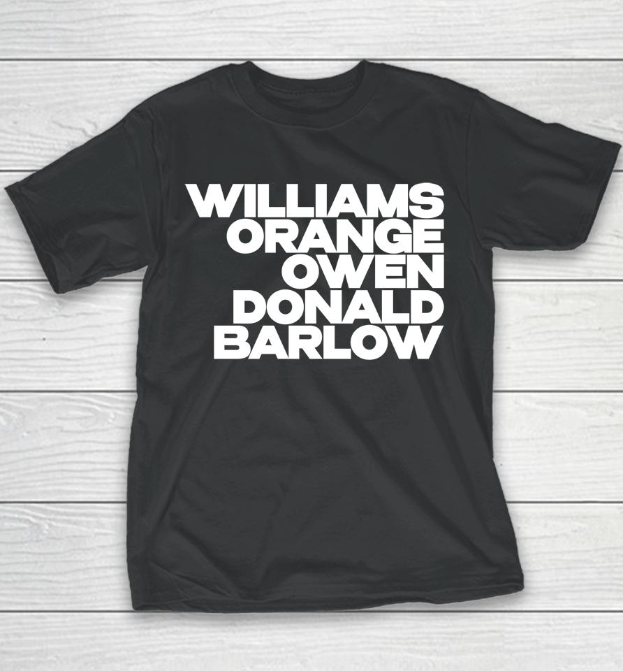 Williams Orange Owen Donald Barlow Youth T-Shirt