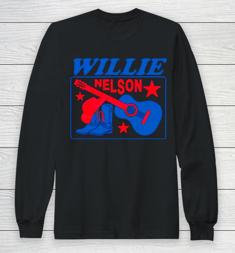 Willie Nelson Guitar Cowboy Boots Long Sleeve T-Shirt