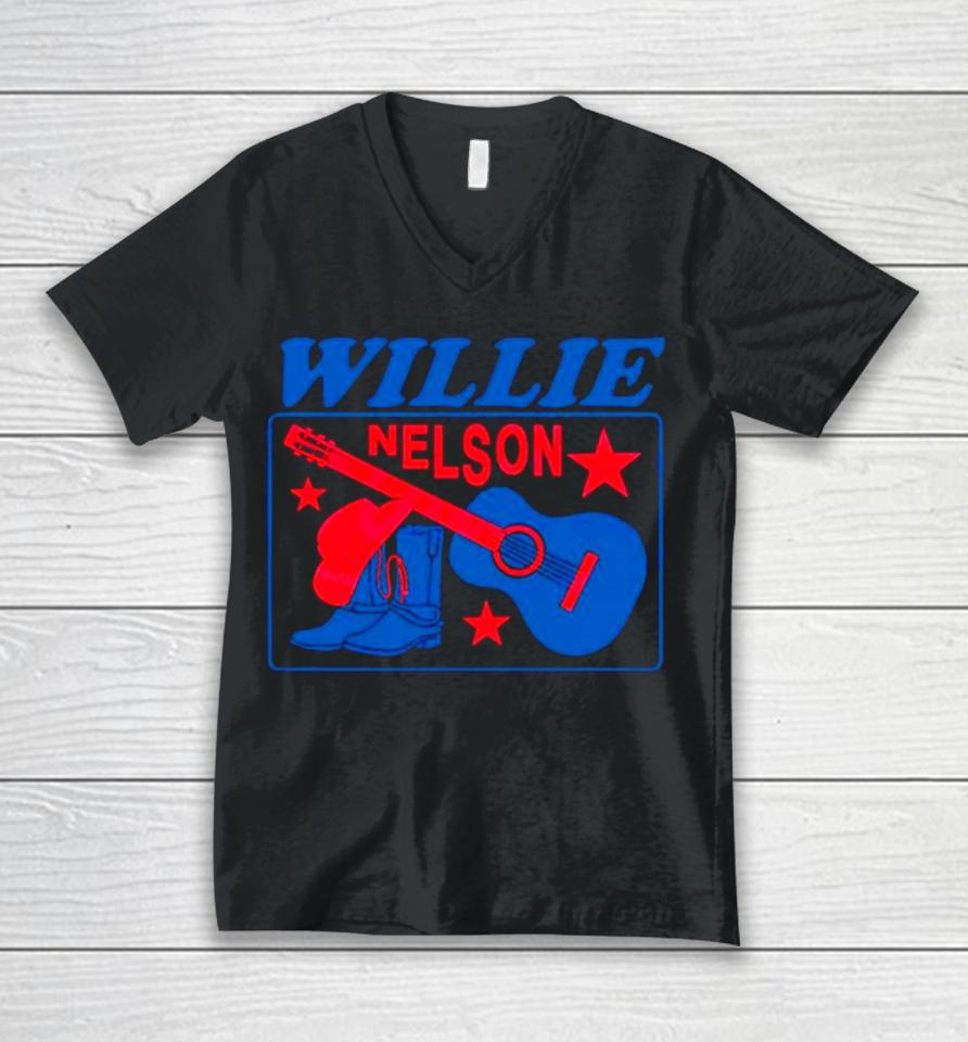 Willie Nelson Guitar Cowboy Boots Unisex V-Neck T-Shirt