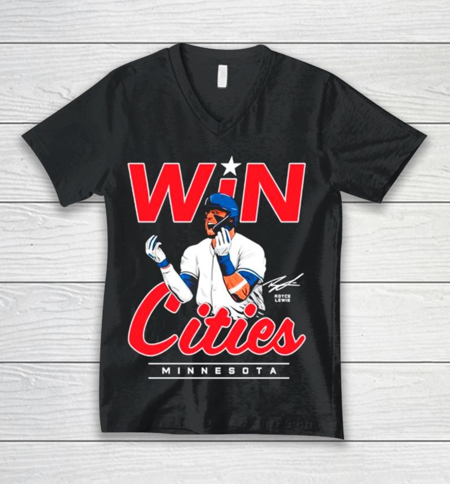 Win Cities Royce Lewis Minnesota Baseball Signature Unisex V-Neck T-Shirt