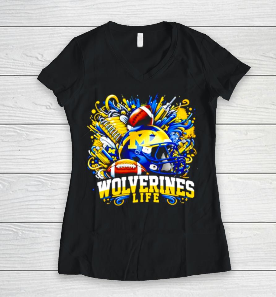 Win Michigan Vs Everybody Wolverines Life Football Women V-Neck T-Shirt