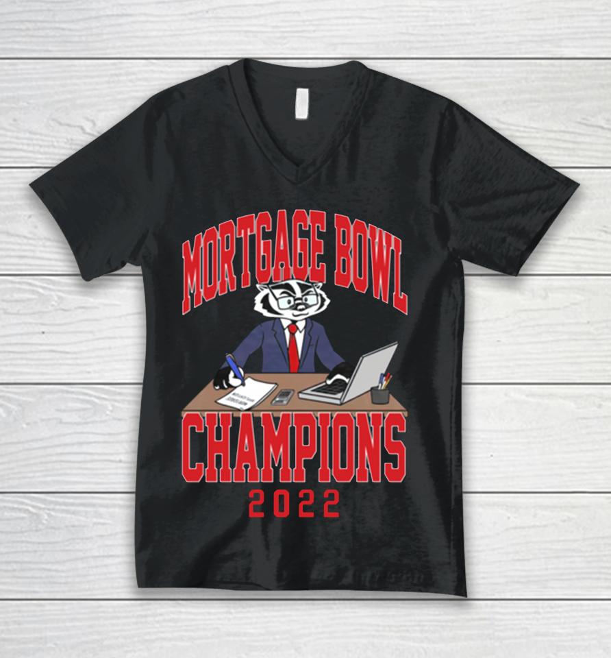 Wisconsin Badgers 2022 Mortgage Bowl Champions Unisex V-Neck T-Shirt