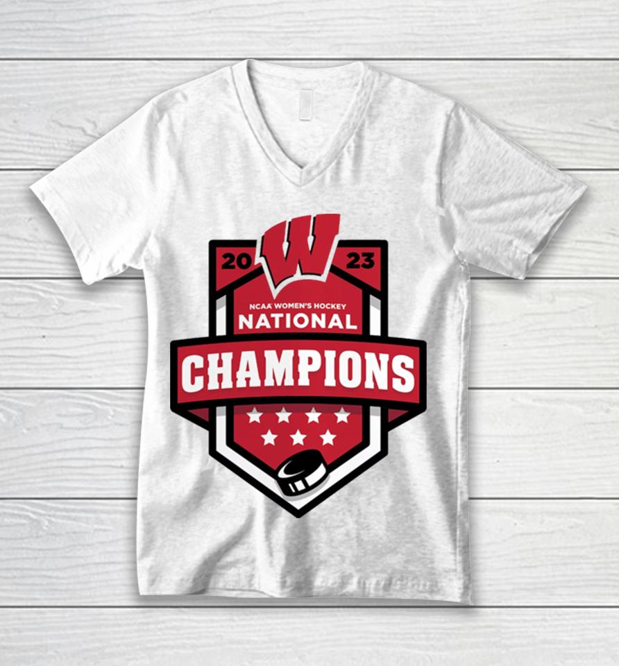 Wisconsin Badgers 2023 Ncaa Women’s Ice Hockey National Champions Unisex V-Neck T-Shirt
