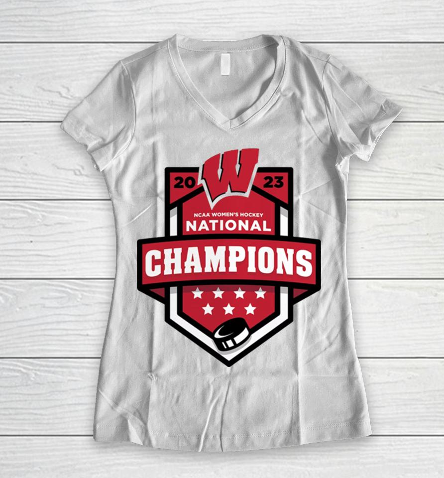 Wisconsin Badgers 2023 Ncaa Women’s Ice Hockey National Champions Women V-Neck T-Shirt