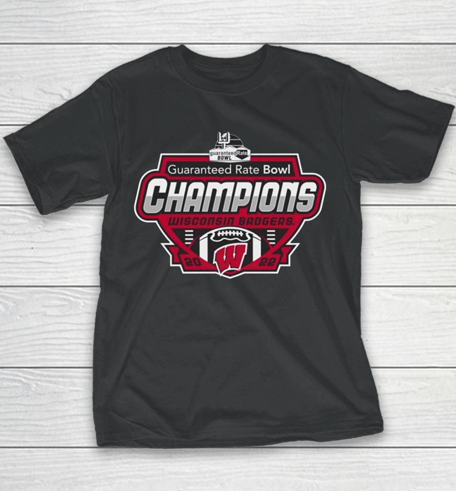 Wisconsin Badgers Guaranteed Rate Bowl Champions Shield 2022 Youth T-Shirt