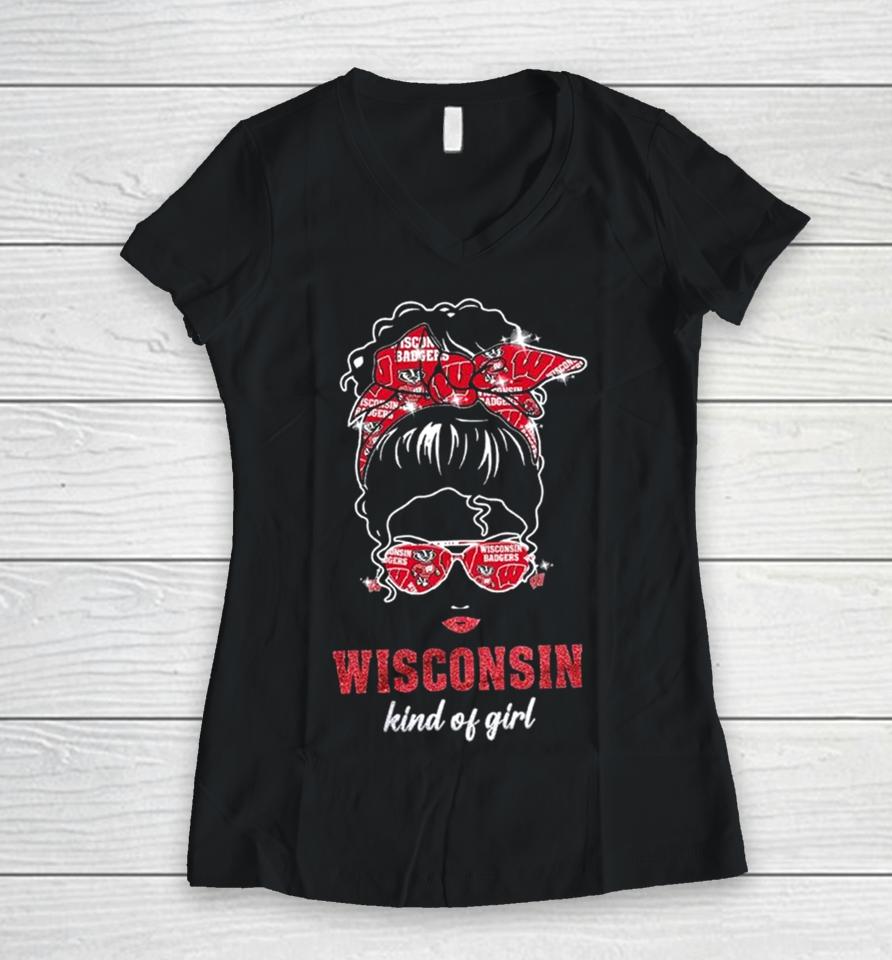 Wisconsin Badgers Kind Of Fan Girl 2024 Women V-Neck T-Shirt