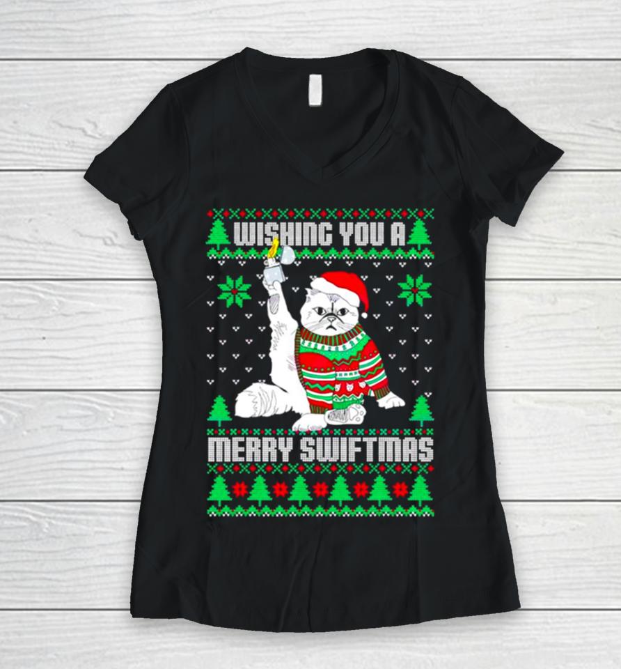 Wishing You A Merry Swiftmas Ugly Christmas Women V-Neck T-Shirt