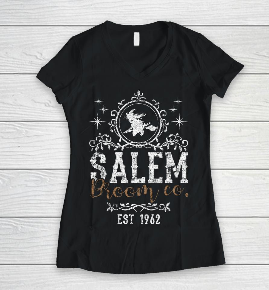 Witches Salem Broom Company Grunge Halloween Women's Witch Women V-Neck T-Shirt