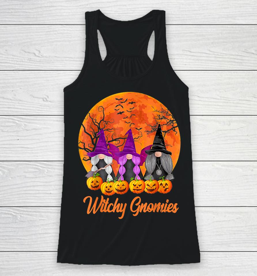 Witchy Gnomies Halloween Gnomes Pumpkin Racerback Tank