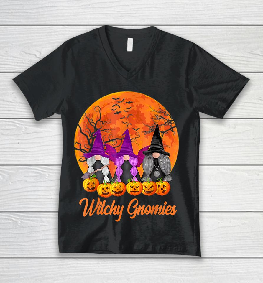 Witchy Gnomies Halloween Gnomes Pumpkin Unisex V-Neck T-Shirt