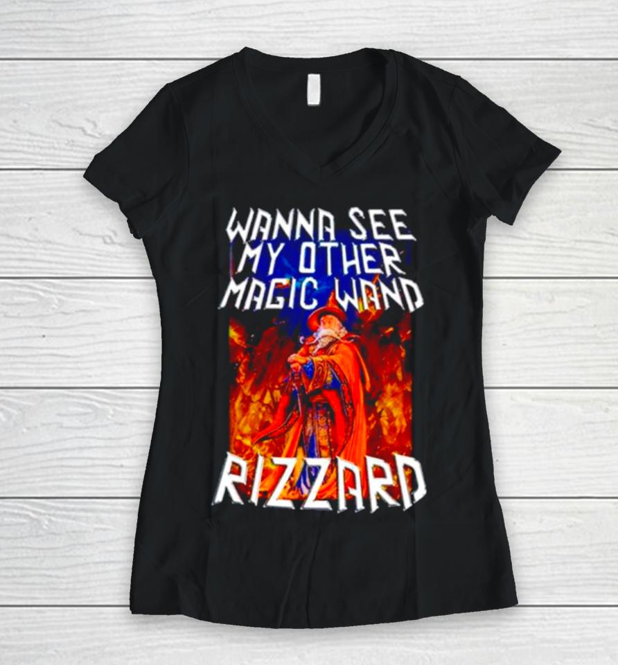 Wizard Wanna See My Other Magic Wand Rizzard Women V-Neck T-Shirt