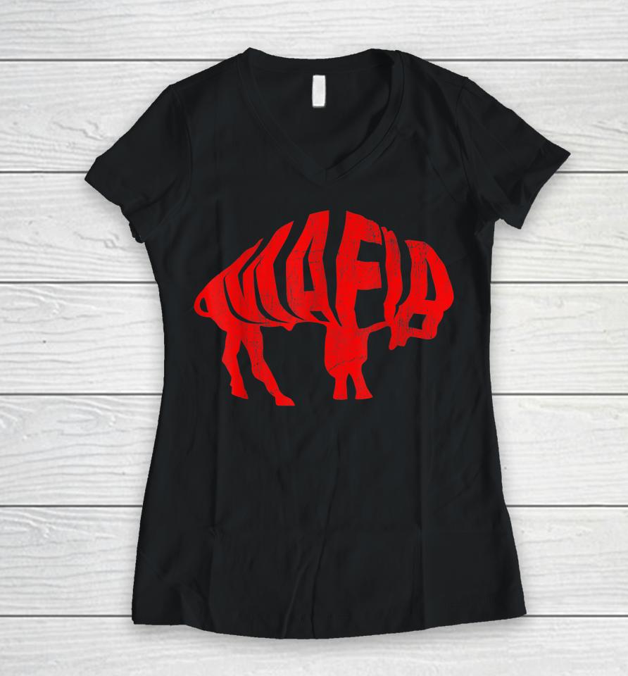 Wny Pride Faded Red Buffalo Women V-Neck T-Shirt