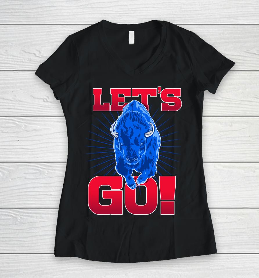 Wny Pride - Red &Amp; Blue Buffalo - Let's Go Buffalo Women V-Neck T-Shirt