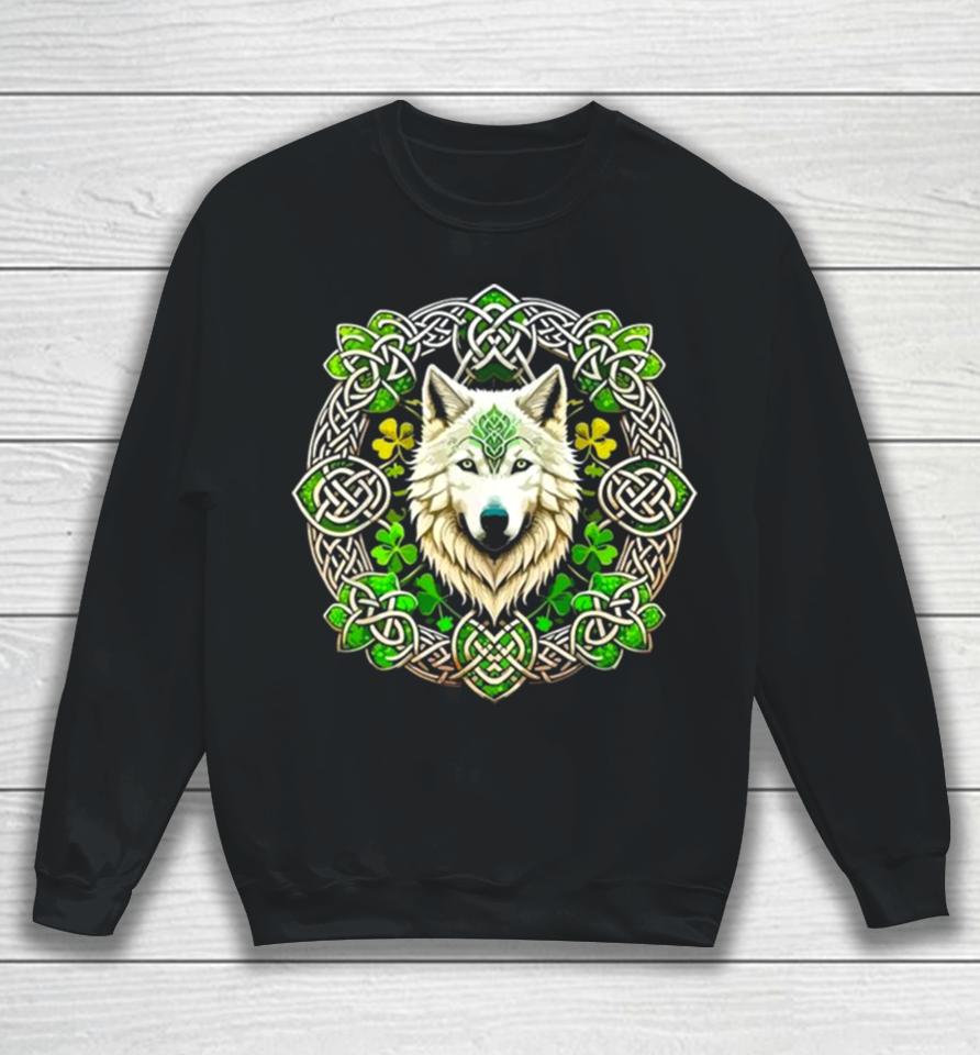 Wolf In Shamrock Circle St Patricks Day 2024 Sweatshirt