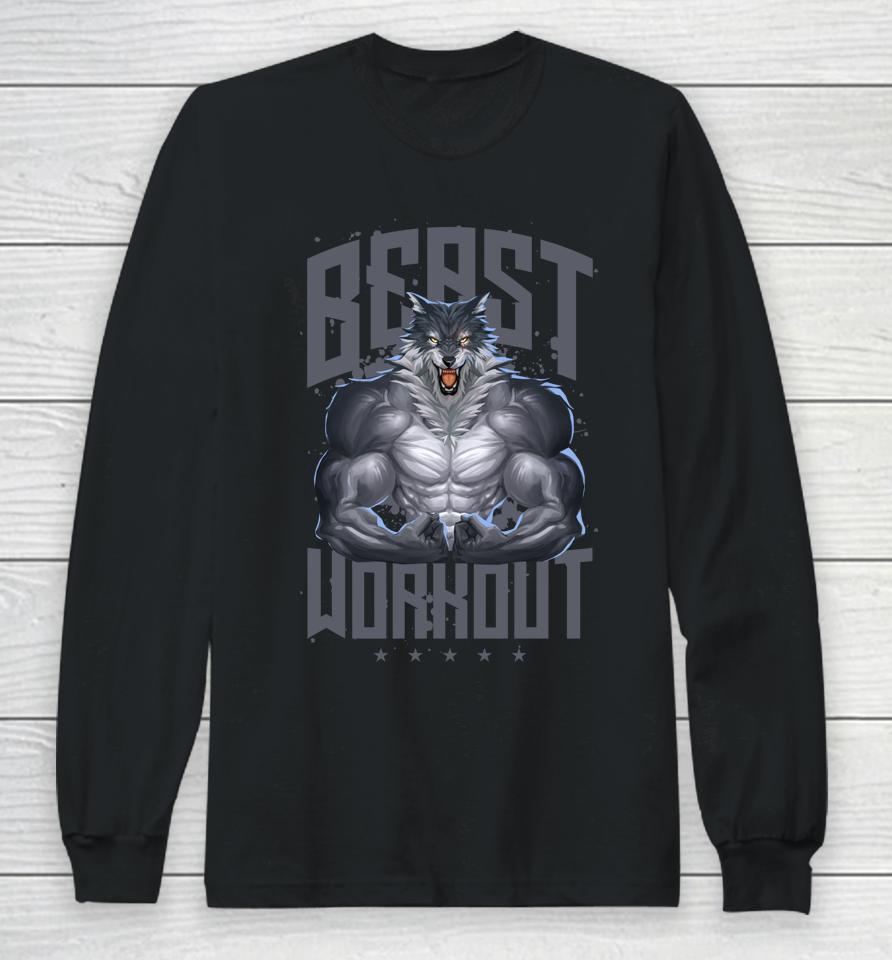 Wolf Workout Beast Gym Fitness Bodybuilding Muscles Long Sleeve T-Shirt