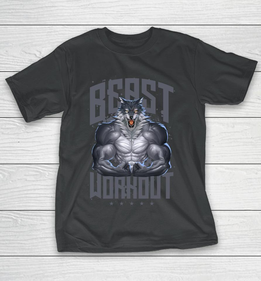 Wolf Workout Beast Gym Fitness Bodybuilding Muscles T-Shirt
