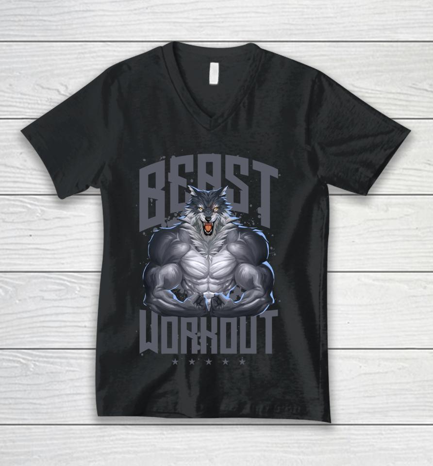Wolf Workout Beast Gym Fitness Bodybuilding Muscles Unisex V-Neck T-Shirt