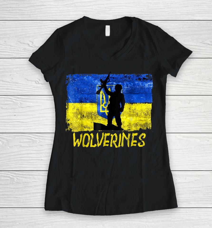 Wolverines Support Ukraine Women V-Neck T-Shirt