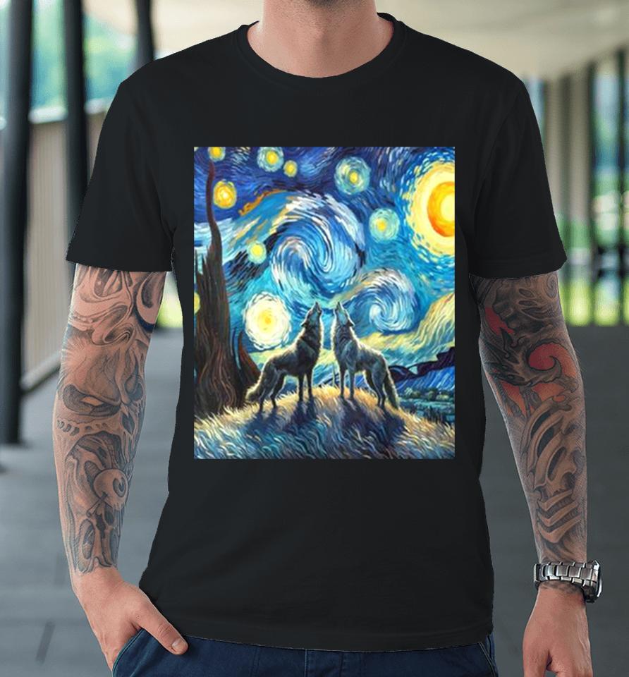 Wolves Howling At The Starry Moon Premium T-Shirt