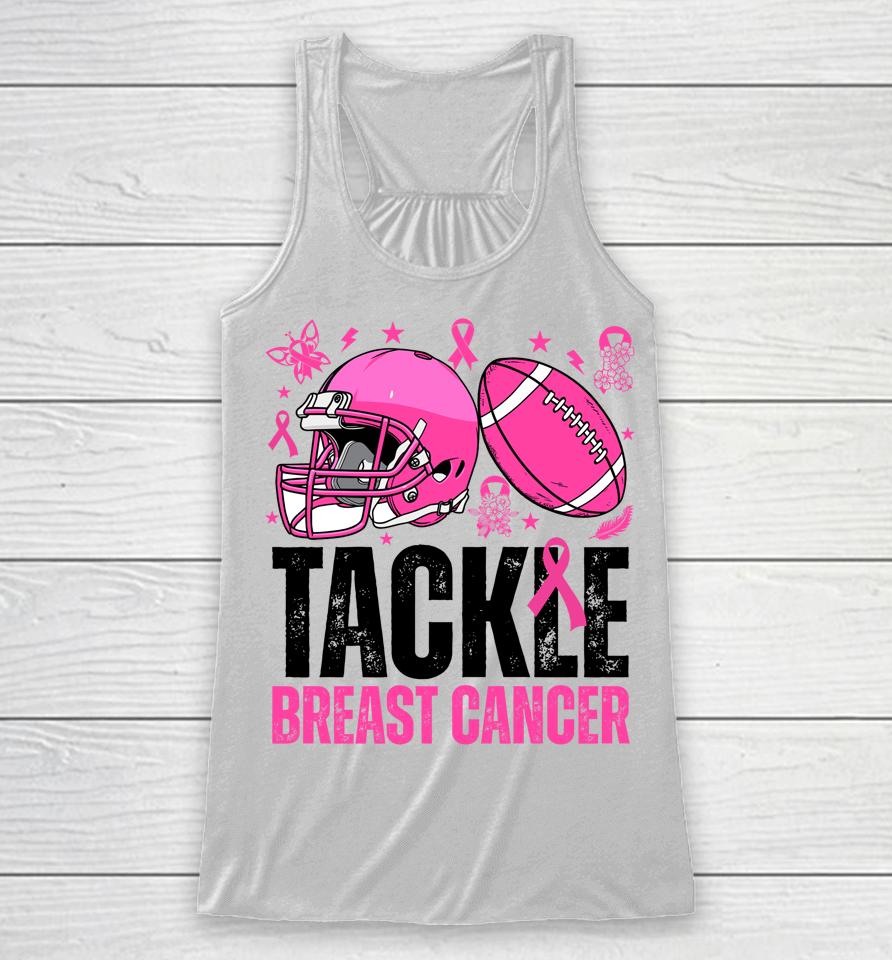 Woman Tackle Football Pink Ribbon Breast Cancer Awareness Racerback Tank