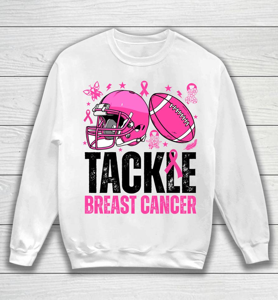 Woman Tackle Football Pink Ribbon Breast Cancer Awareness Sweatshirt