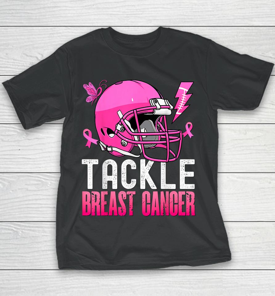 Woman Tackle Football Pink Ribbon Breast Cancer Awareness Youth T-Shirt