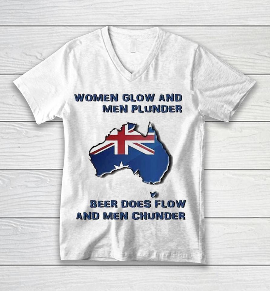 Women Glow And Men Plunder Beer Does Flow And Men Chunder Unisex V-Neck T-Shirt