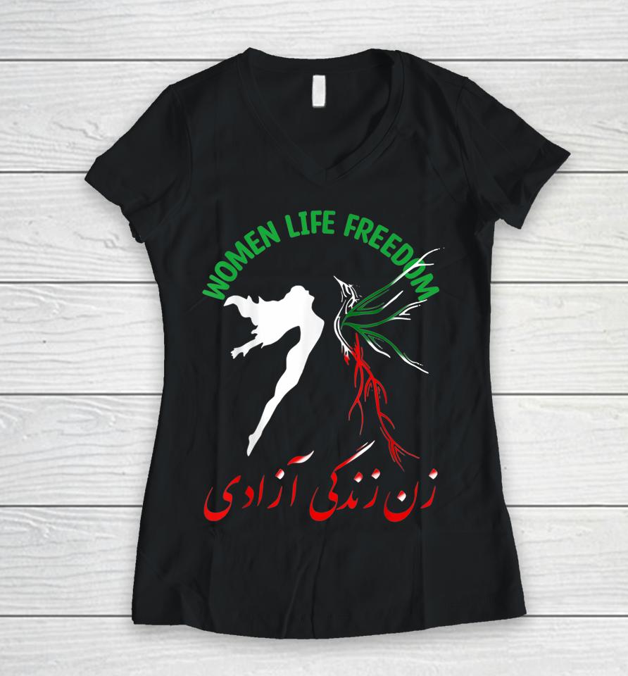 Women Life Freedom Iran Feminist Vintage Support Womens Iran Women V-Neck T-Shirt