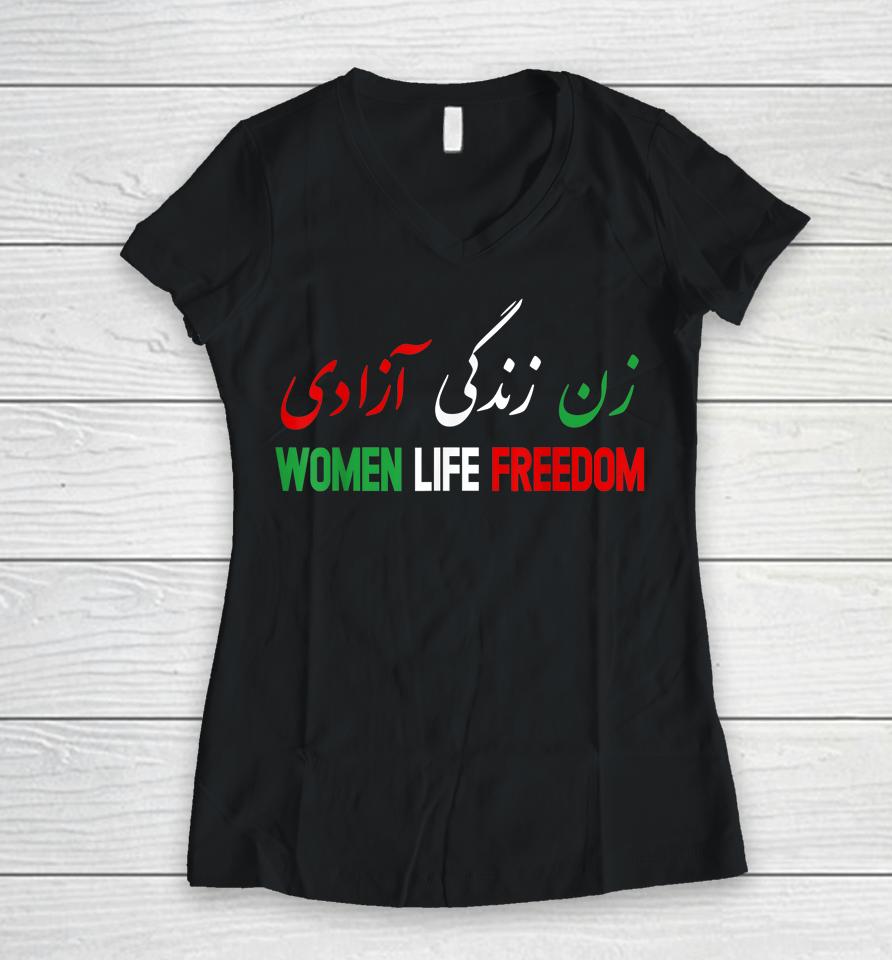 Women Life Freedom Support Persian Zan Zendegi Azadi Women V-Neck T-Shirt