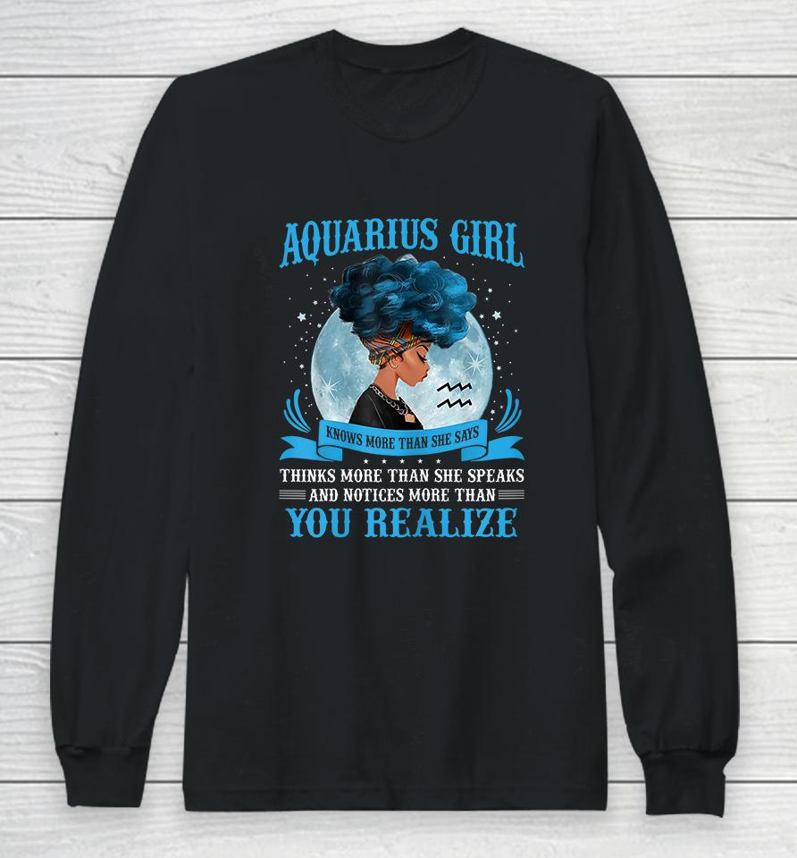 Womens Aquarius Girls Black Queen January February Birthday Long Sleeve T-Shirt