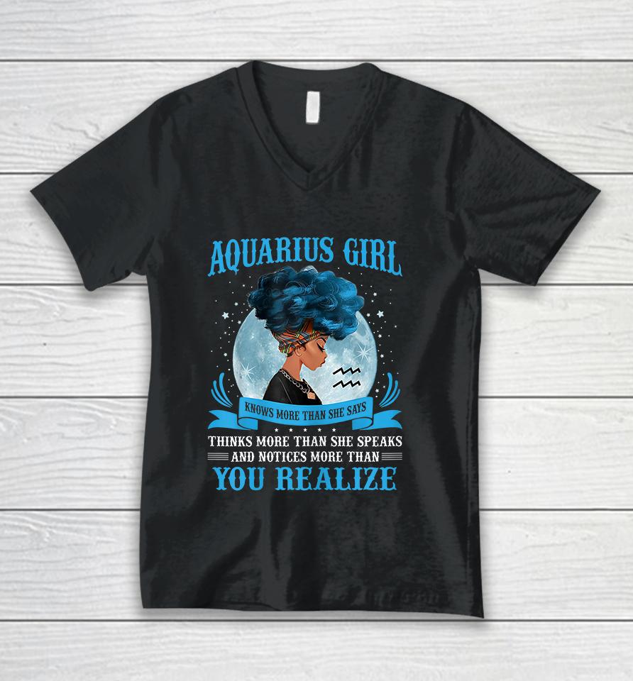 Womens Aquarius Girls Black Queen January February Birthday Unisex V-Neck T-Shirt