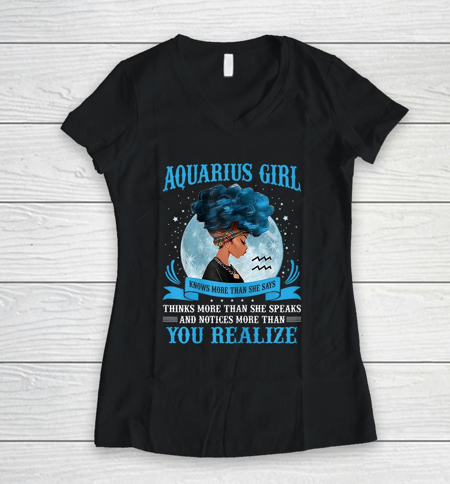 Womens Aquarius Girls Black Queen January February Birthday Women V-Neck T-Shirt