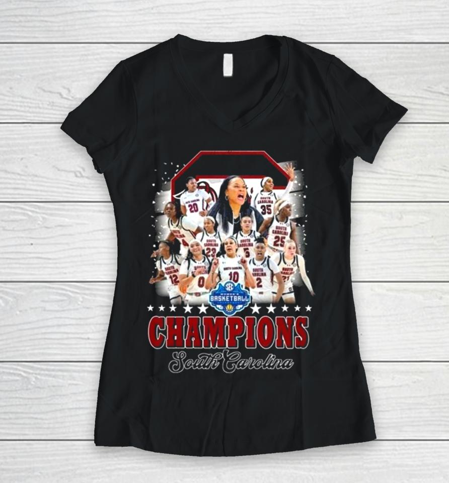 Women’s Basketball Tournament Champions South Carolina Logo Women V-Neck T-Shirt