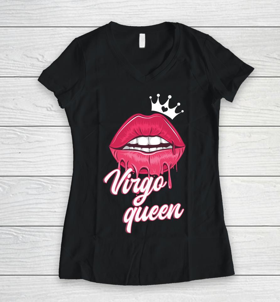 Womens  Birthday Virgo Queen Virgo Zodiac Sign Women V-Neck T-Shirt