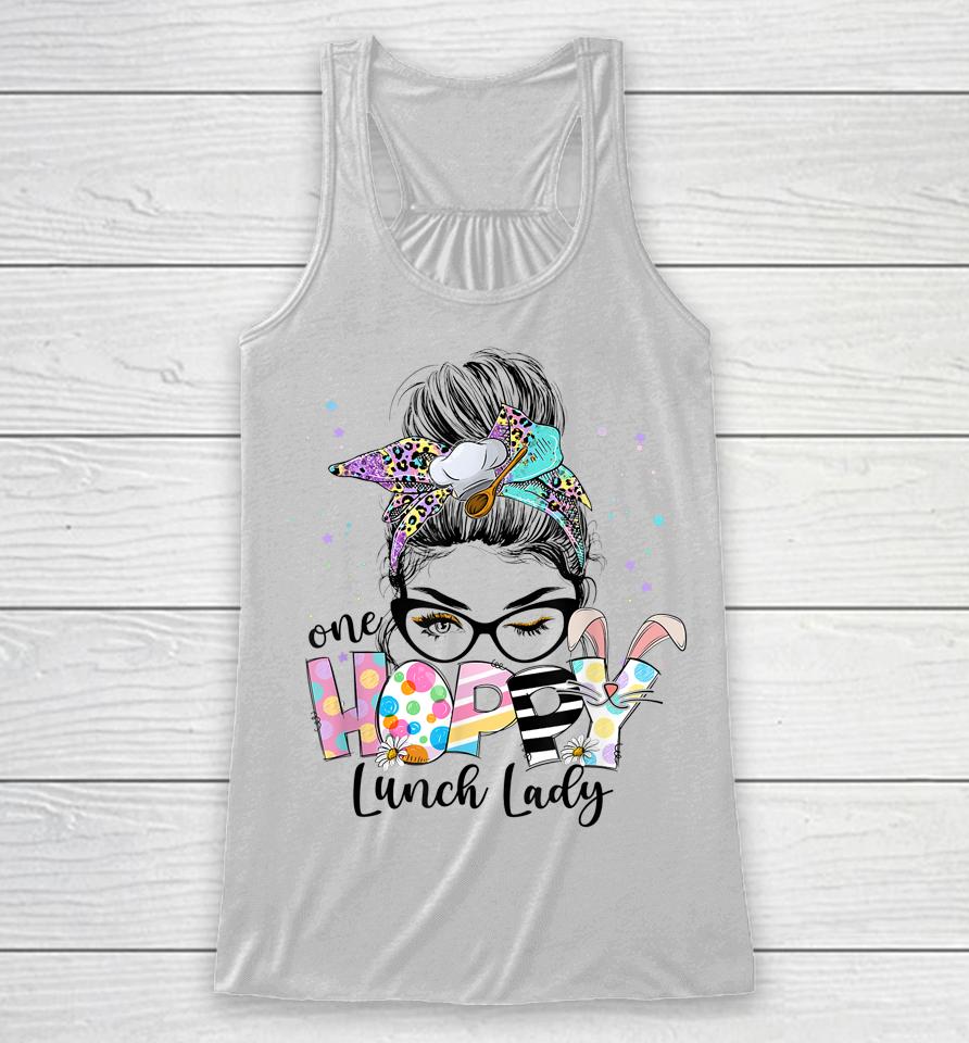 Womens One Hoppy Lunch Lady Cafeteria Staff Easter Outfit Racerback Tank