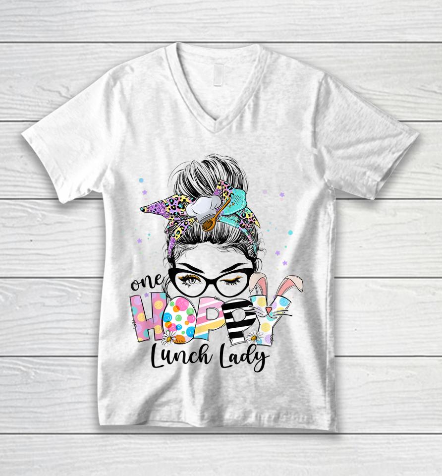 Womens One Hoppy Lunch Lady Cafeteria Staff Easter Outfit Unisex V-Neck T-Shirt