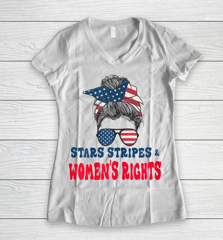 Womens Stars Stripes Women's Rights Reproductive Pro Roe Choice Women V-Neck T-Shirt