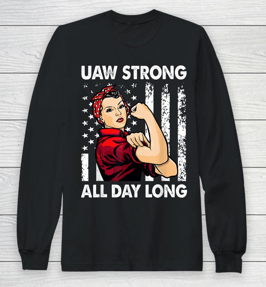 Womens Uaw Strike Red Tee United Auto Workers Picket Sign Long Sleeve T-Shirt