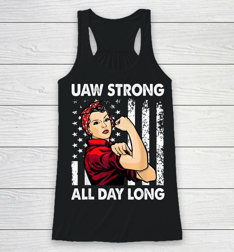 Womens Uaw Strike Red Tee United Auto Workers Picket Sign Racerback Tank