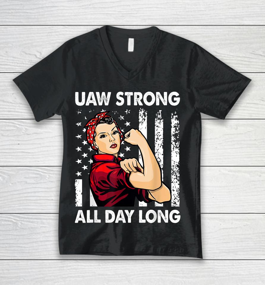 Womens Uaw Strike Red Tee United Auto Workers Picket Sign Unisex V-Neck T-Shirt