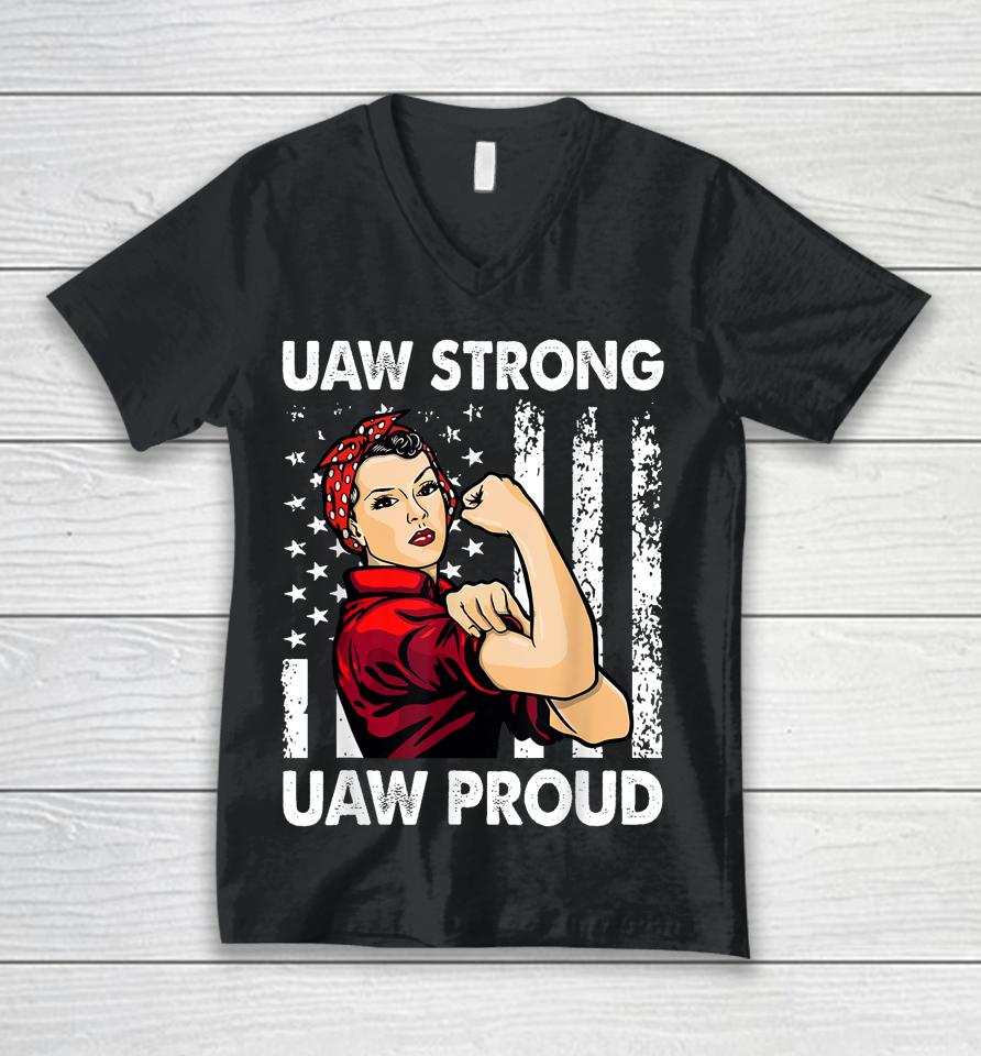 Womens Uaw Strong Uaw Proud Union Pride Uaw Laborer Worker Unisex V-Neck T-Shirt