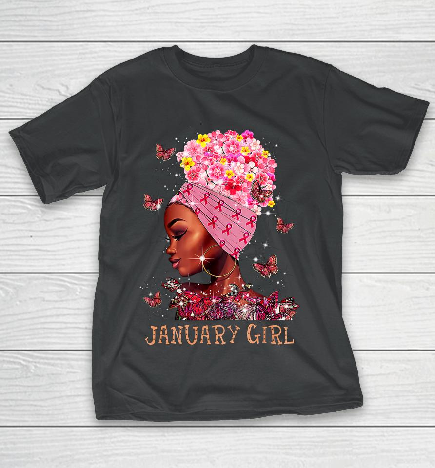 Womens Woman Breast Cancer Awareness Gift Tee January Girl T-Shirt