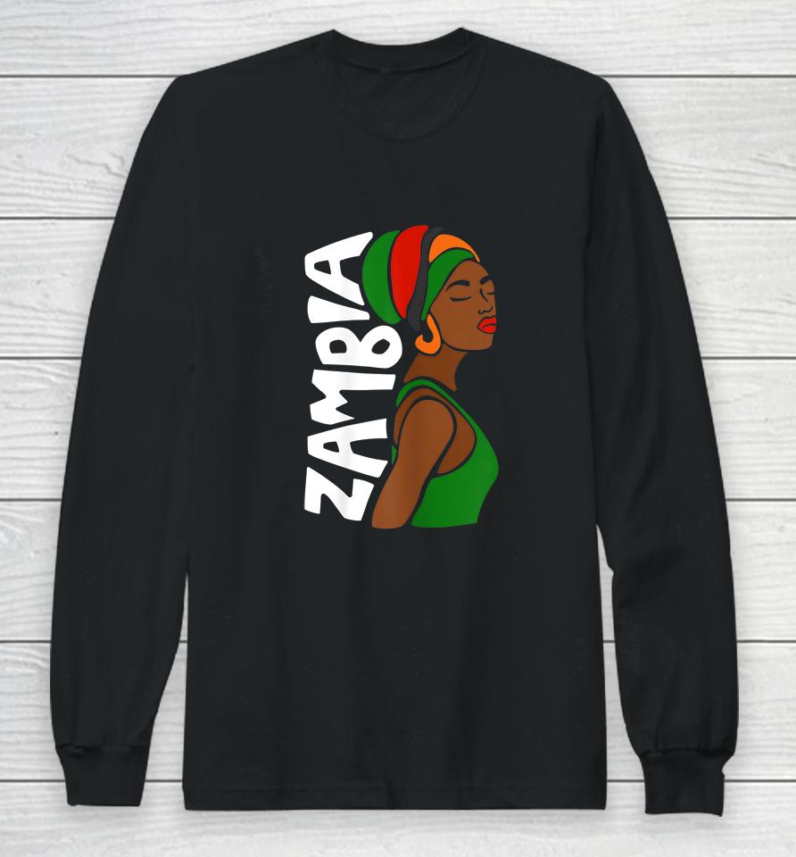 Womens  Zambia Zambian African Heritage Ethnic Traditional Long Sleeve T-Shirt