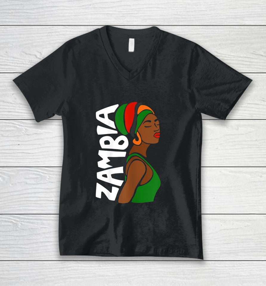 Womens  Zambia Zambian African Heritage Ethnic Traditional Unisex V-Neck T-Shirt