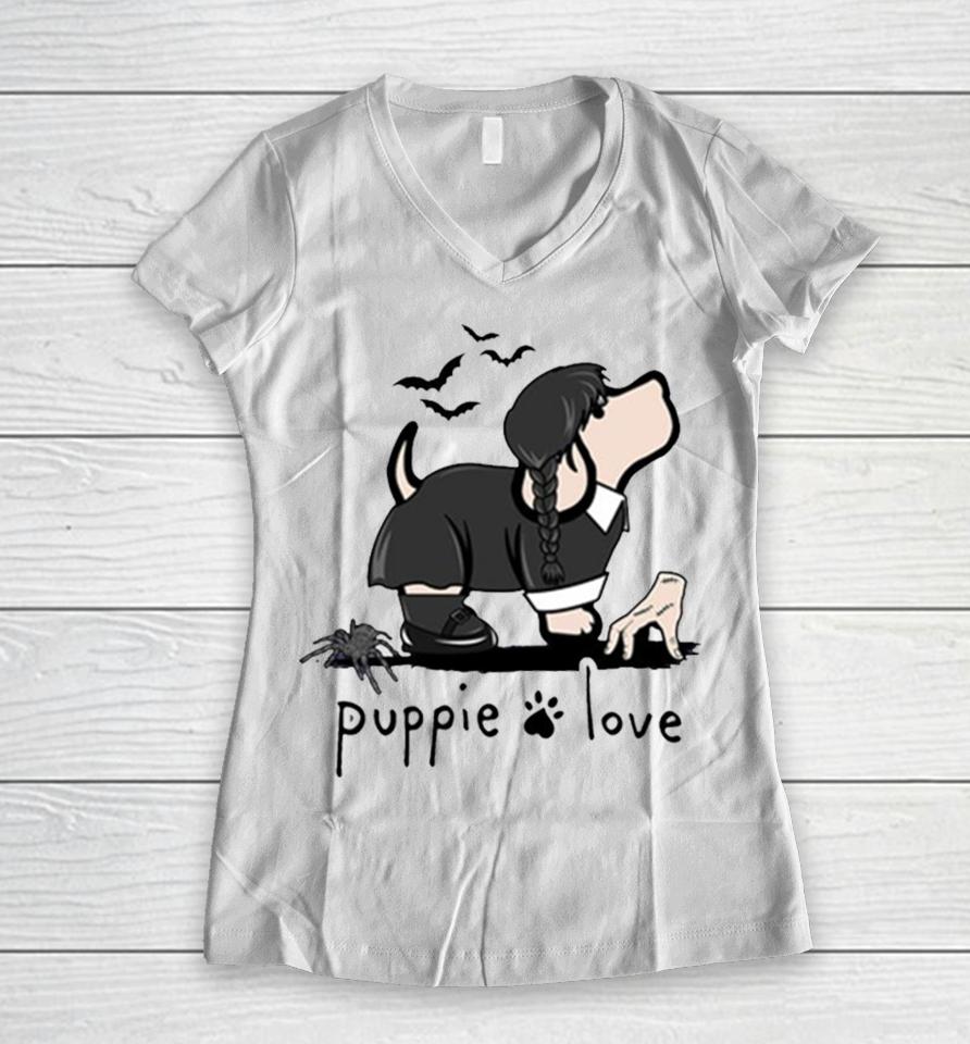 Worcester Red Sox Puppie Love Gothic Pup Women V-Neck T-Shirt