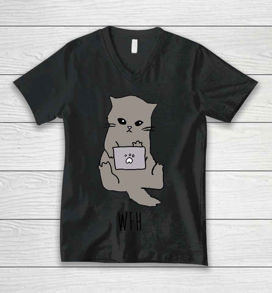 Work From Home Cat Unisex V-Neck T-Shirt